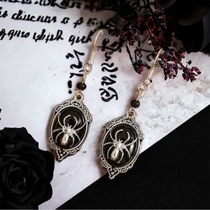 Gothic Retro Style Black Gemstone Spider Earrings Faux Fashion‎ Jewelry